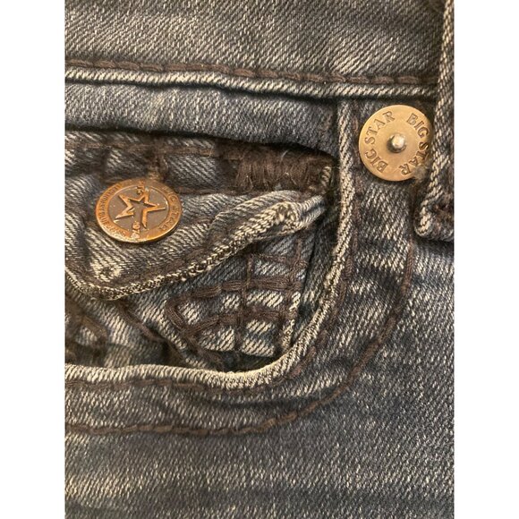Big Star Jeans Womens 28 R Blue Liv Boot Cut Dark Wash Distressed Denim Pants - Picture 10 of 15
